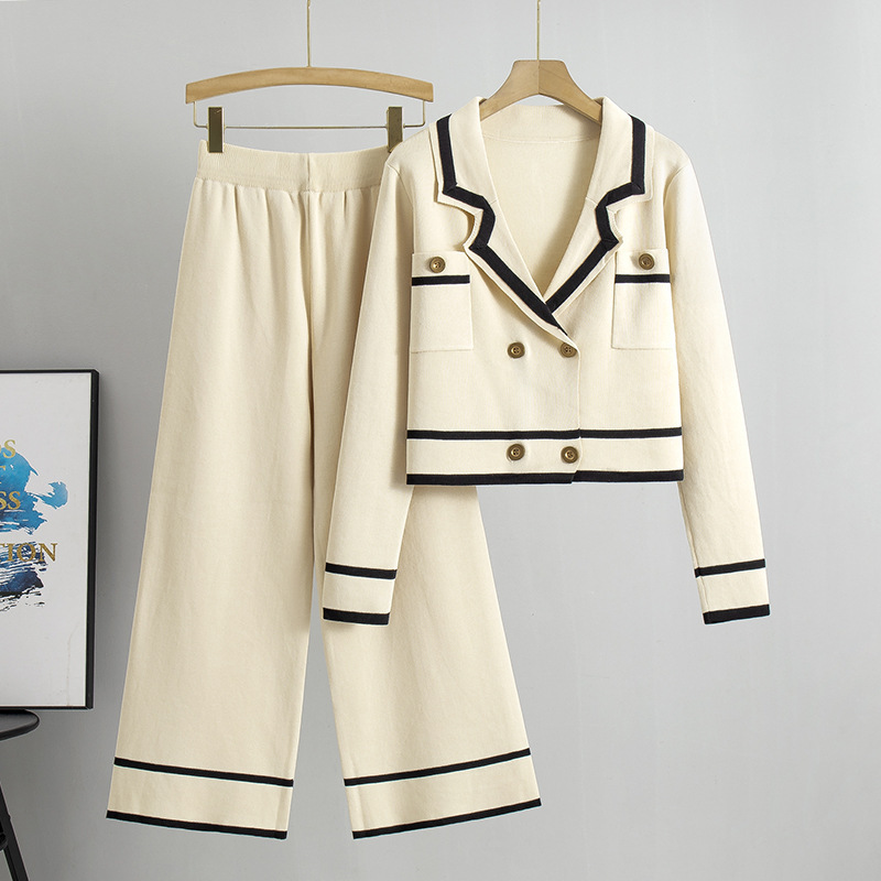 Cross-Border Elegant and Professional Fashion Knit Cardigan Set for Women, Spring and Autumn Short Sweater and Wide-Leg Pants Two-Piece Trendy Set Cross-Border Elegant and Professional Fashion Knit Cardigan Set for Women, Spring and Autumn Short Sweater and Wide-Leg Pants Two-Piece Trendy Set