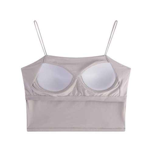 Beautiful back small camisole women's inner layer with chest pad one shoulder underwear spring and summer pure desire gray top new style