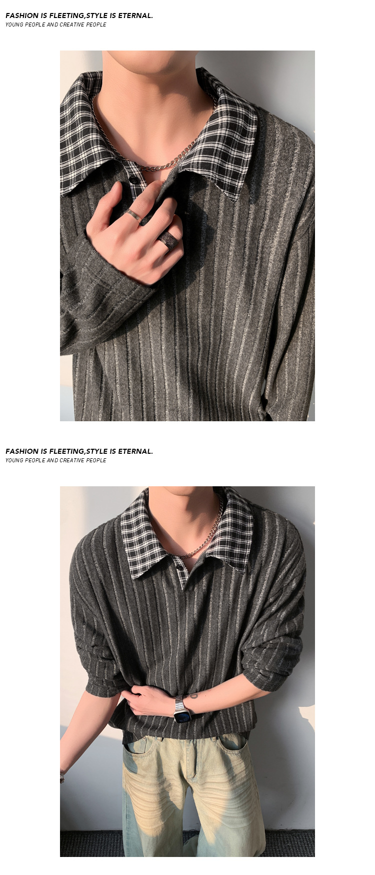 Men's Long Sleeve Plaid T-shirt Korean Style Cleanfit Shirt_voghion.com
