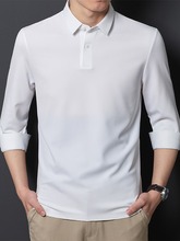 无痕高弹力男士polo衫T恤长袖纯色免烫垂直感跨境外贸男款