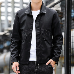 Leather Men's Autumn and Winter New Korean Style Slim-fit Trendy Youth Fashion Casual All-match Lapel Fleece-lined Thickened Jacket
