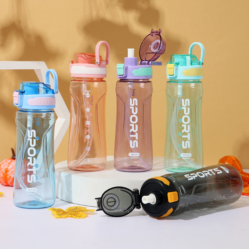 Nuevo tipo transfronterizo simple de plástico transparente con cubierta portátil taza de agua deportiva taza de espacio taza de agua fría taza de fitness taza de agua