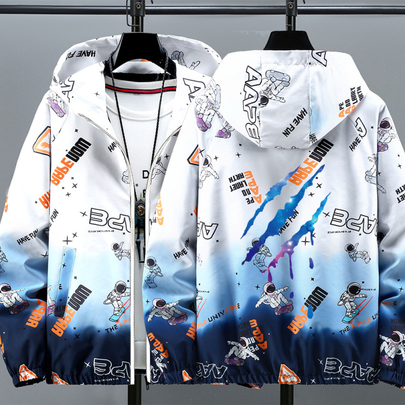 2026 New Cross-Border Model Student Spring Hooded Gradient Letter Color-Blocking Jacket Youth Printed Casual Jacket for Men 2026 New Cross-Border Model Student Spring Hooded Gradient Letter Color-Blocking Jacket Youth Printed Casual Jacket for Men