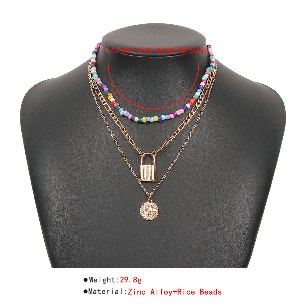 Wholesale Jewelry Lock Disc Pendant Multi-layer Necklace Nihaojewelry display picture 4