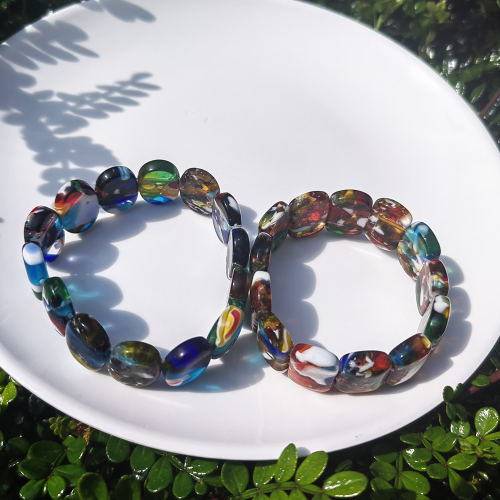 40g Weight Stretch Adjustable Clasp Closure Type Bracelets Classification glass Chain Material Handmade Chain Chain Type 1 Piece Quantity Daily Occasion glass Material Geometric Pattern All Seasons Season Women's Gender Simple Style Style Simple Style Geometric Glass Handmade Chain Stretch Adjustable Beaded Bracelets Wholesale 4