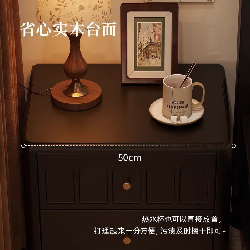 法式复古风床头柜简约中古实木床边柜卧室储物柜家用轻奢感收纳柜|undefined