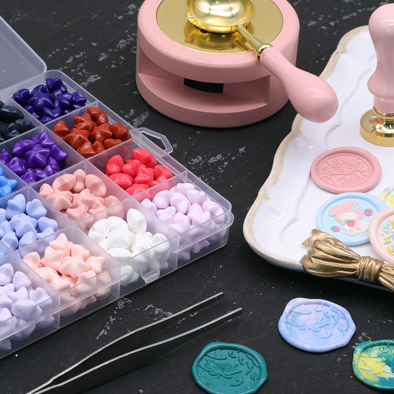 Juego de Perlas de Cera para Sellos de Estrella, 24 Rejillas, Serie de Colores Macaron, Perlas de Cera para Sellos de Pentagrama Baratas, Colores Mezclados