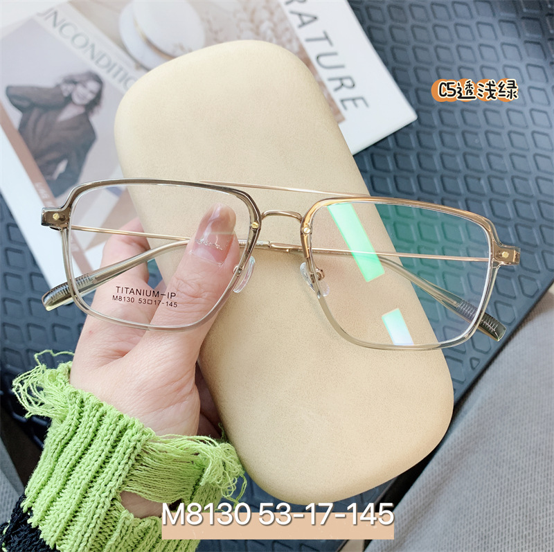 新款潮流双梁半钛大框镜架男女款时尚复古显瘦多边形近视眼镜8130
