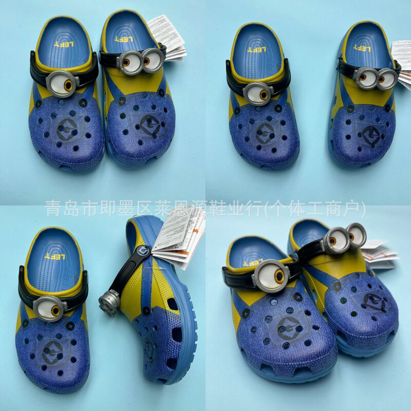 Minions Cross-Strap Clogs with Glasses Design, Parent-Child Shoes, Despicable Me Beach Clogs, Wholesale