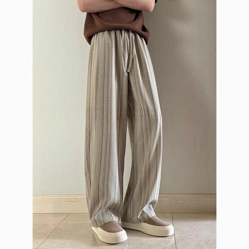 Summer Old Money Style Striped High-End Drawstring Casual Pants for Men, Versatile Loose Fit, Slimming Thin Straight-Leg Pants