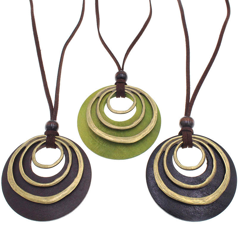 NL232 Bohemian Korean Velvet Alloy Round Three-Circle Necklace European and American Exaggerated Fashion Summer Beach