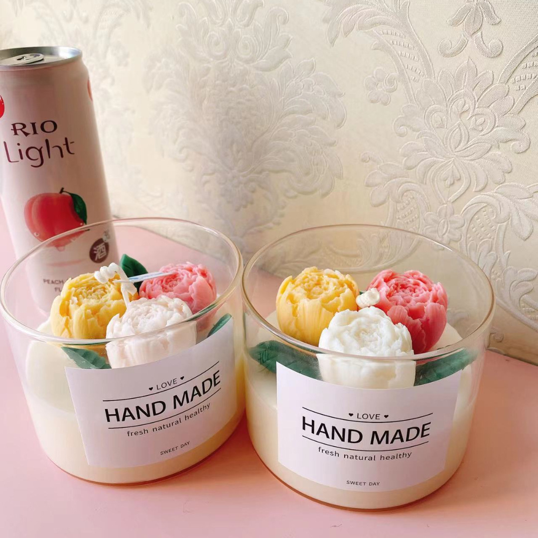 Diosa Festival Día DE LA Mujer Sansheng Flor Peonía Flor Taza romántica aromaterapia vela con regalo de la mano