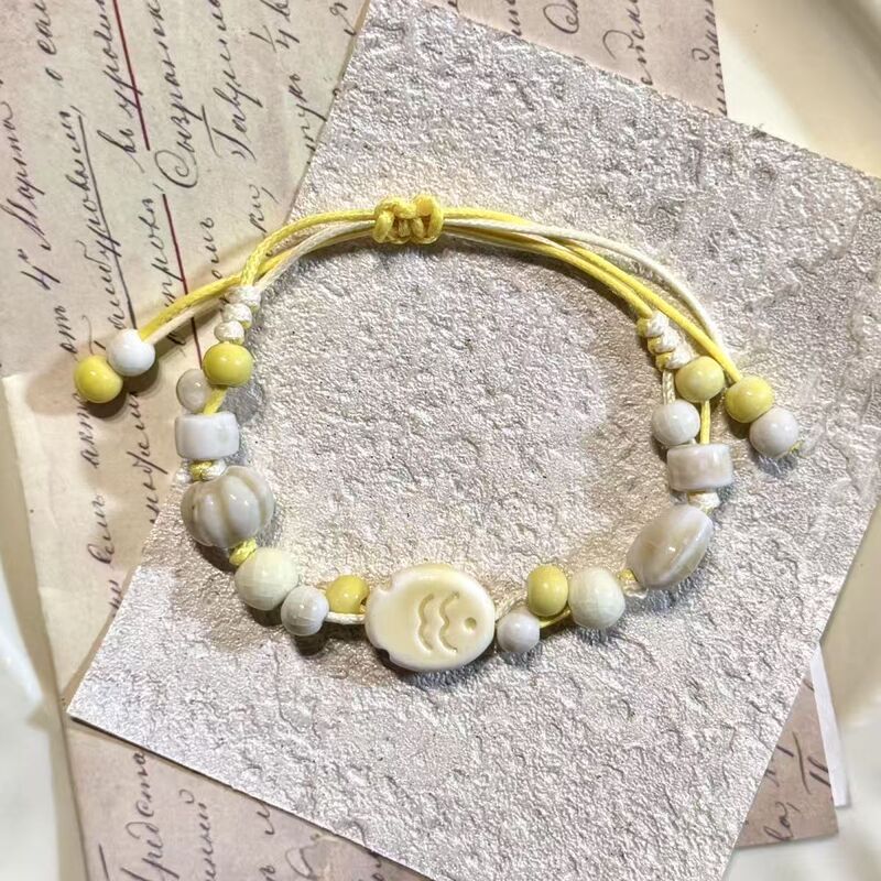 Sweet Pink Porcelain Bead Bracelet, Gentle and Healing Style, Jingdezhen Braided Rope Ceramic Bracelet, Niche, Simple and Versatile Gift