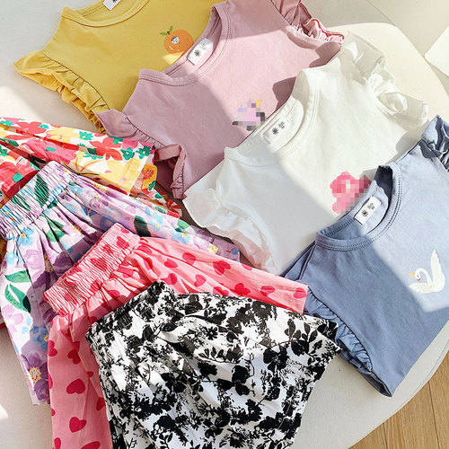 Children's Suits  Summer New Products Boys and Girls Printed Cartoon Short-Sleeved Printed Pants Baby Short-Sleeved Two-piece Set