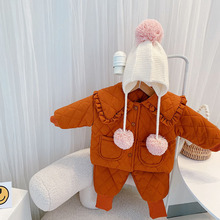 女童棉服套裝2022韓版冬季女寶寶娃娃領夾棉加厚棉衣棉褲子二件套