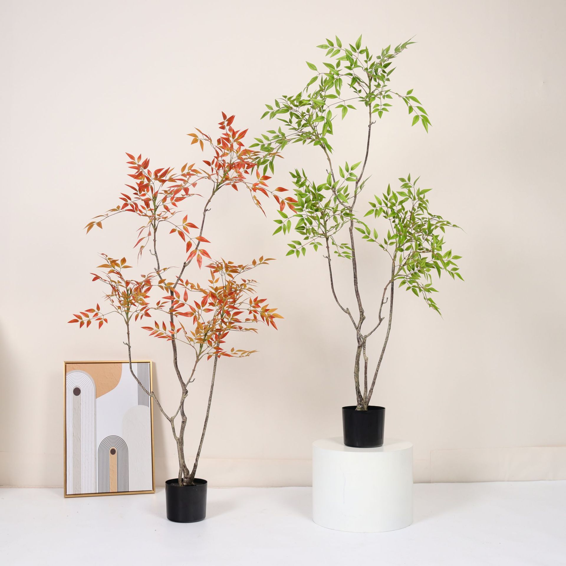 Simulación de plantas verdes, lujo ligero de alta gama, plantas en macetas de bambú Nantian, grandes decoraciones de decoración de piso para interiores, plantas biónicas