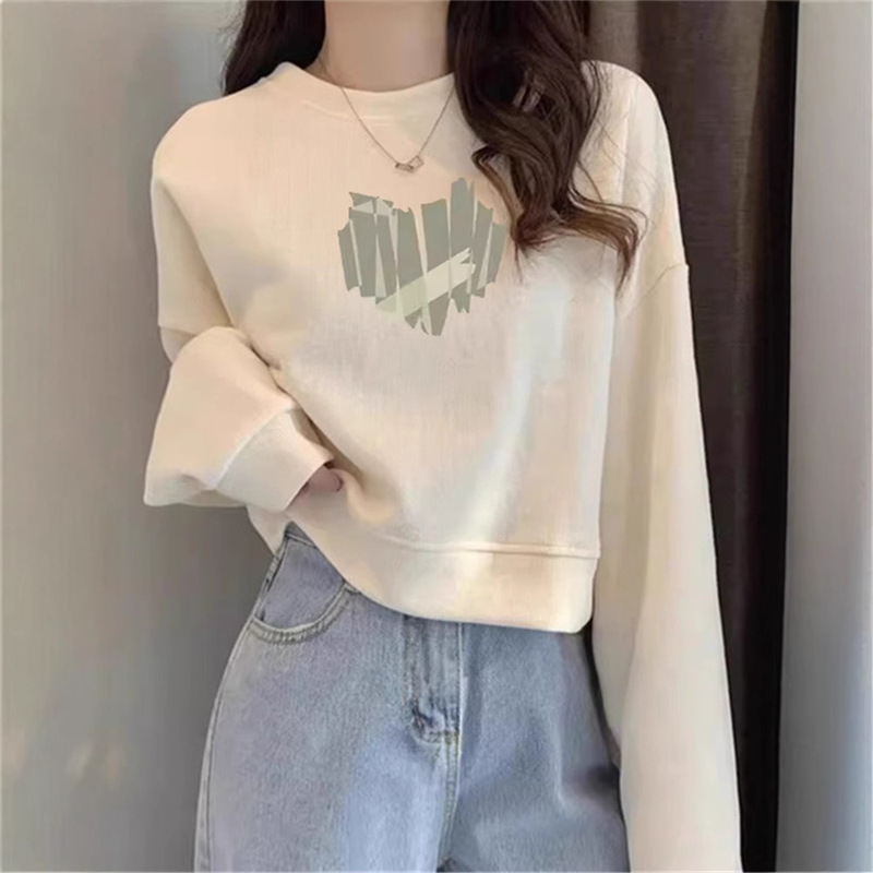 Trendy Niche Design Round Neck Short Sweatshirt for Women 2026 Spring/Winter New Loose High-Waisted Petite Fleece Top