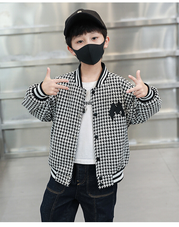 Tuta da baseball da ragazzo Thousand Bird Grid 2023 Primavera Autunno Nuova giacca fresca e alla moda per top per bambini_voghion.com