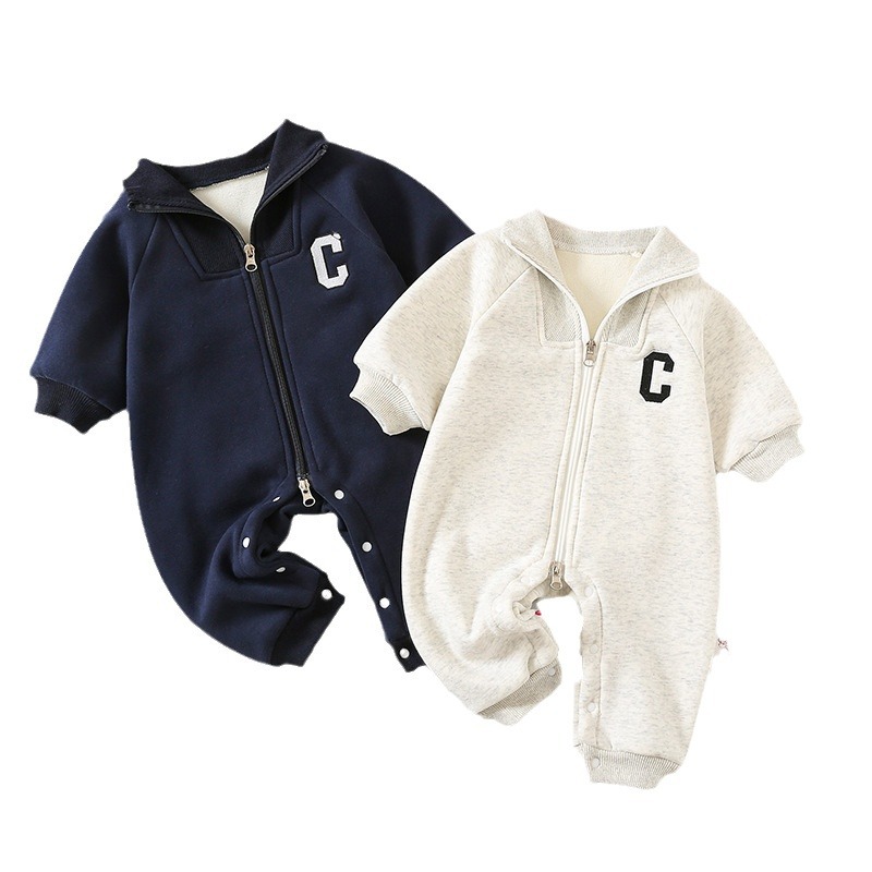 Bebé masculino y femenino estilo coreano mono forrado de lana estilo coreano estilo deportivo estilo mameluco infantil salida mameluco moda