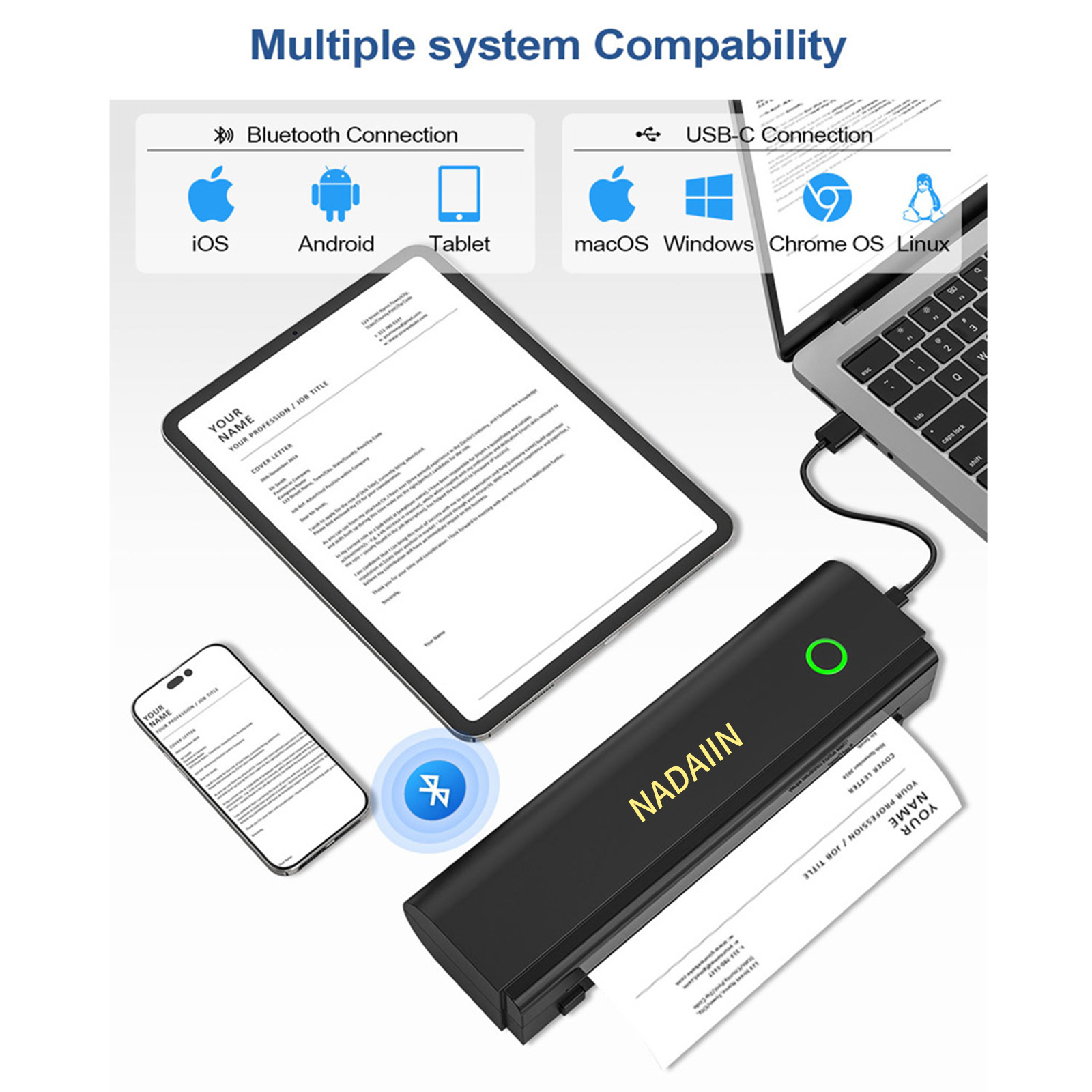 Portable wireless thermal printer—rechargeable, supports thermal A4, A5, B5, Letter paper 3