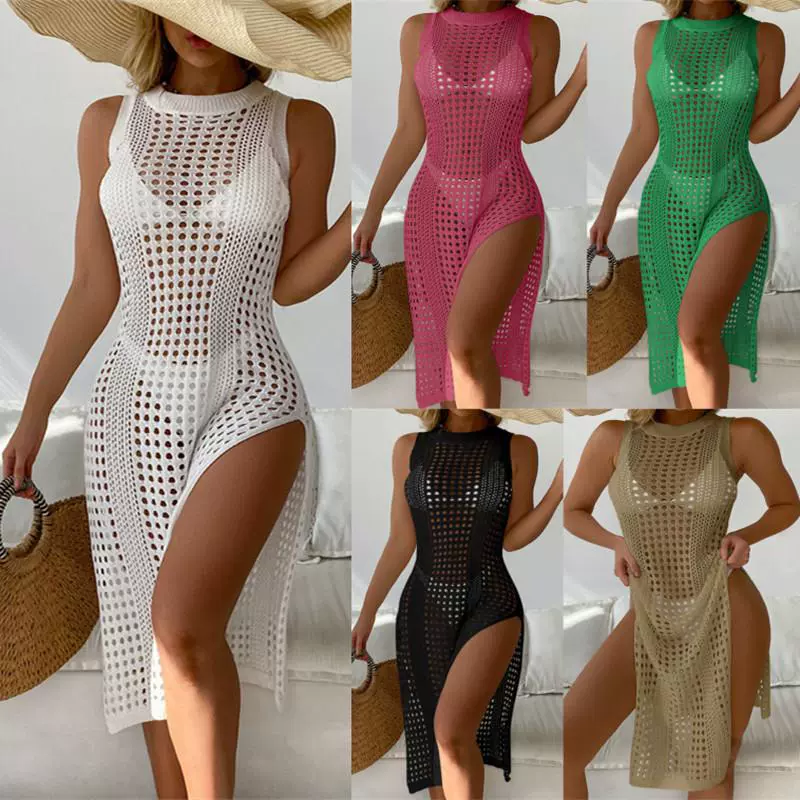  knitted beach sexy swimwear, 2023, европейский стиль, круглое горло, солнцезащита