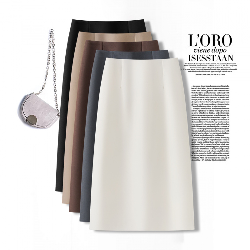 Women's midi skirt, 2026 summer new Korean style, high-waisted, back zipper, straight cut, bodycon skirt.