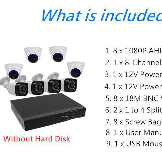 Factory price 1080p Safety CCTV TV System Plastic Ding and Bullet 8CH AHD Camera Kit 4