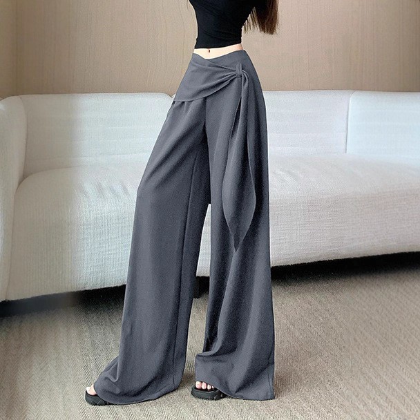 老钱风不规则宽松高腰系带休闲裤女秋季新款复古西装裤阔腿长裤|undefined