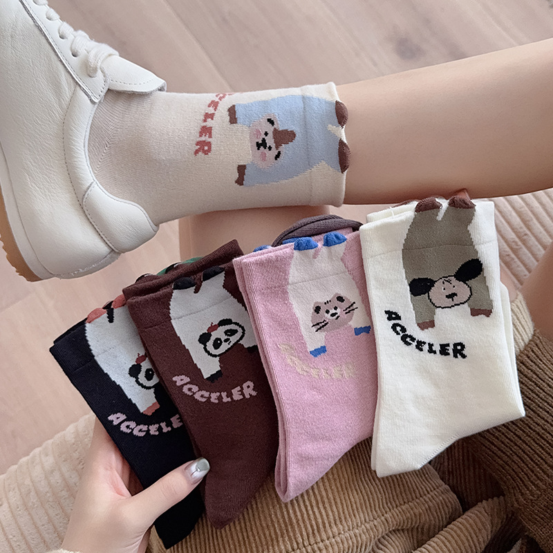 엎드려 곰 입체 여자 양말 디자인 양말 여자 무골 면 양말 만화 동물 중통