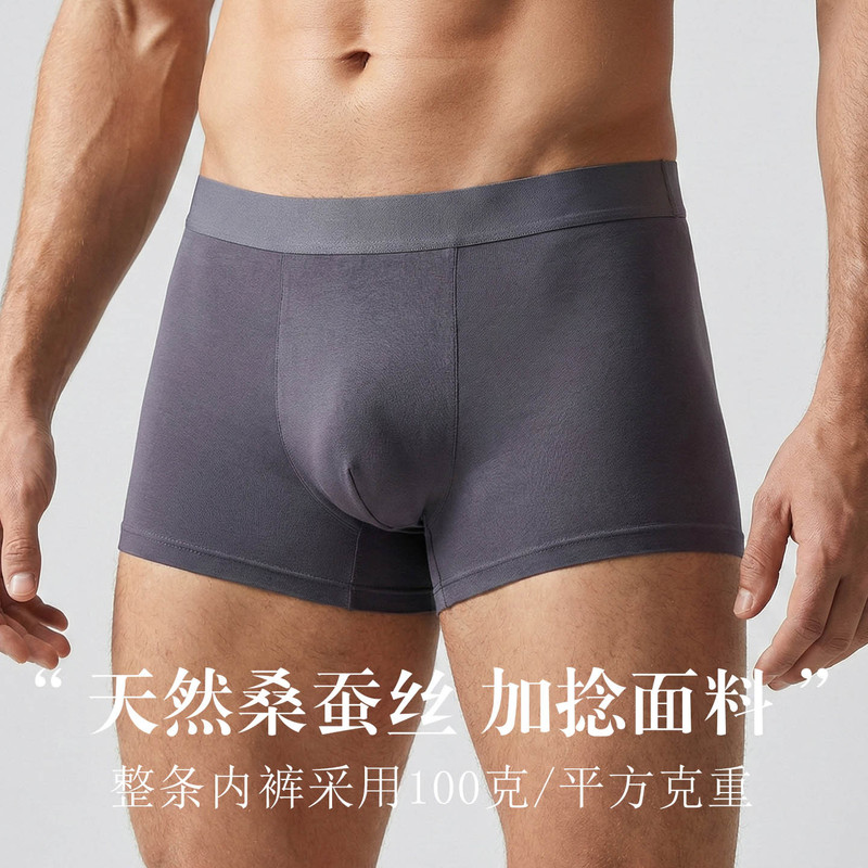 Tange Silk Spandex Mid-Waist Men's Underwear, Mulberry Silk Seamless Fit Breathable High-Elastic Boxer Briefs