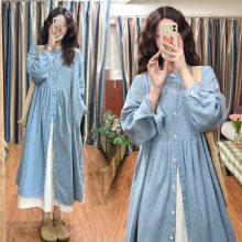 现货孕妇装圆领长袖衬衫连衣裙女2024初秋显瘦a字气质长裙子