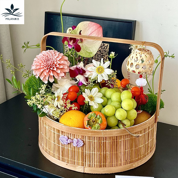 Cestas de flores de tejido de mediano otoño de bambú tejido de paja de flores portátiles canasta de huevos para bebés decoración casera canasta de flores