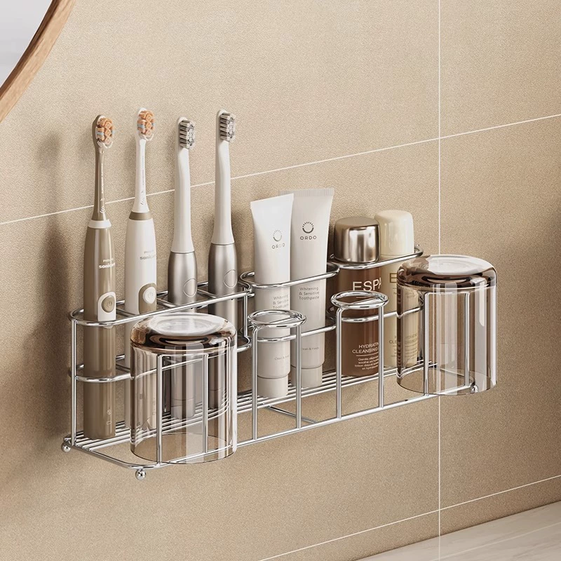 Настенная подставка для электрической зубной щетки из нержавеющей стали 304, настенный подстаканник, чашка для полоскания рта без перфорации, настенная сливная стойка вверх дном