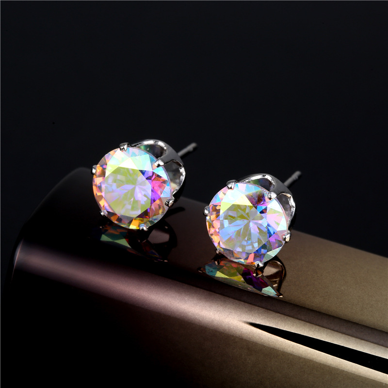 Wholesale Fashion Stainless Steel Six-claw Color Crystal Stud Earrings Nihaojewelry display picture 4
