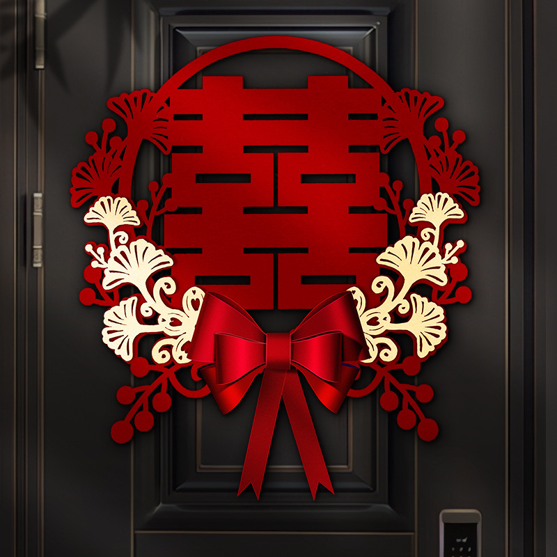 Suministros de boda pegatinas de palabras felices puerta de boda hombres y mujeres diseño de sala de bodas pegatinas de puerta tela no tejida decorativa arco de palabras felices