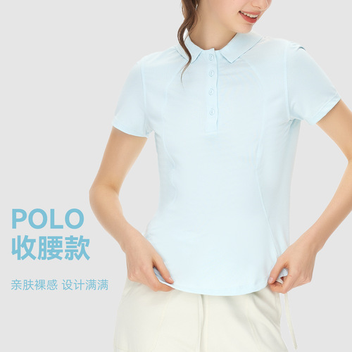 Year Spring and Summer Polo Collar Top Button Arc Shape Sport Yoga Short Sleeve T-Shirt Elastic Fitness Yoga