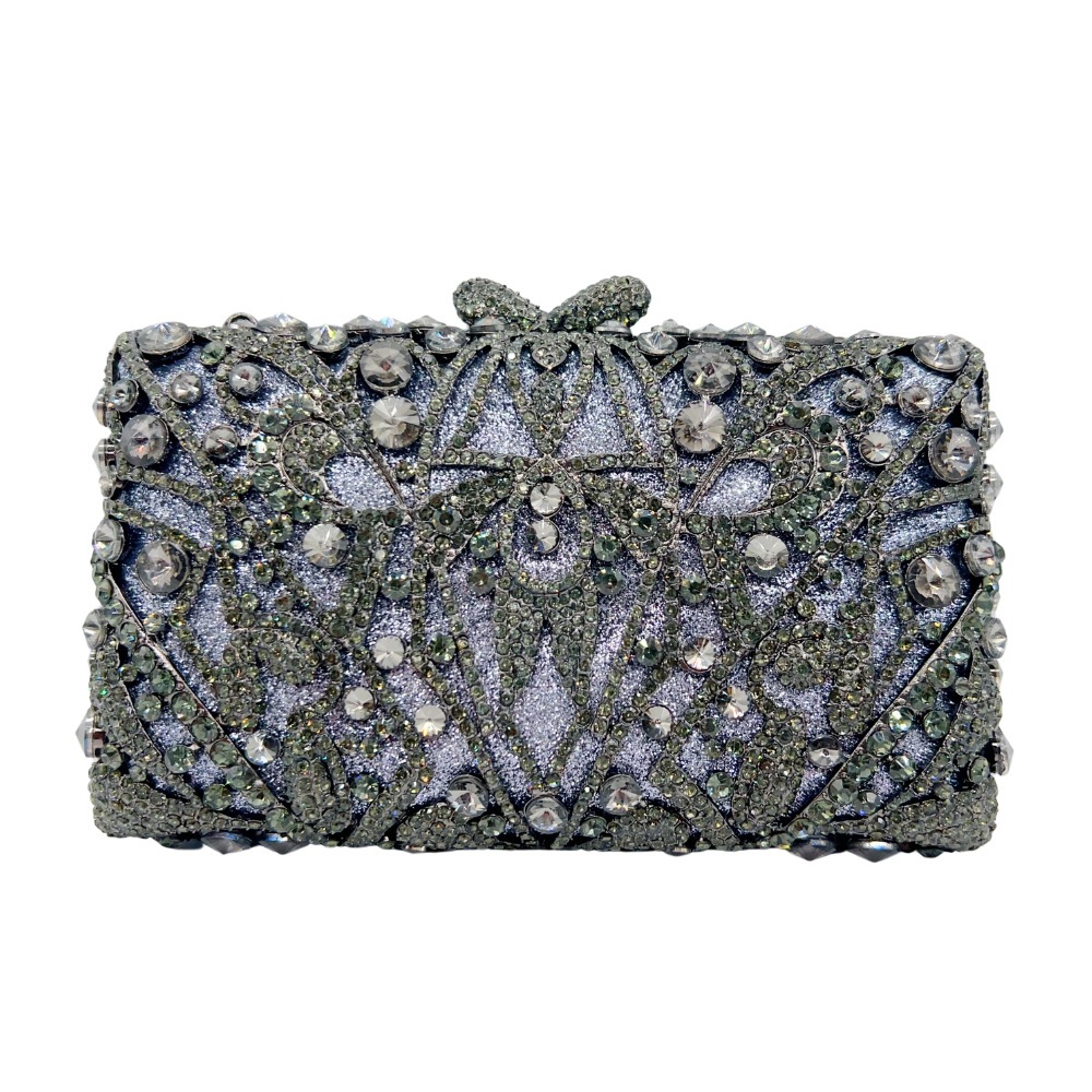 Bolsa de embrague de lujo para damas con diamantes bolsas de maquillaje de cena bolsas de mano huecas bolsas de joya de diamante gris