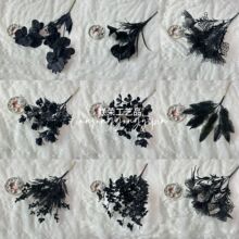 黑色系仿真花黑玫瑰万圣节跨境花材永生花插花装饰节日布景塑料花