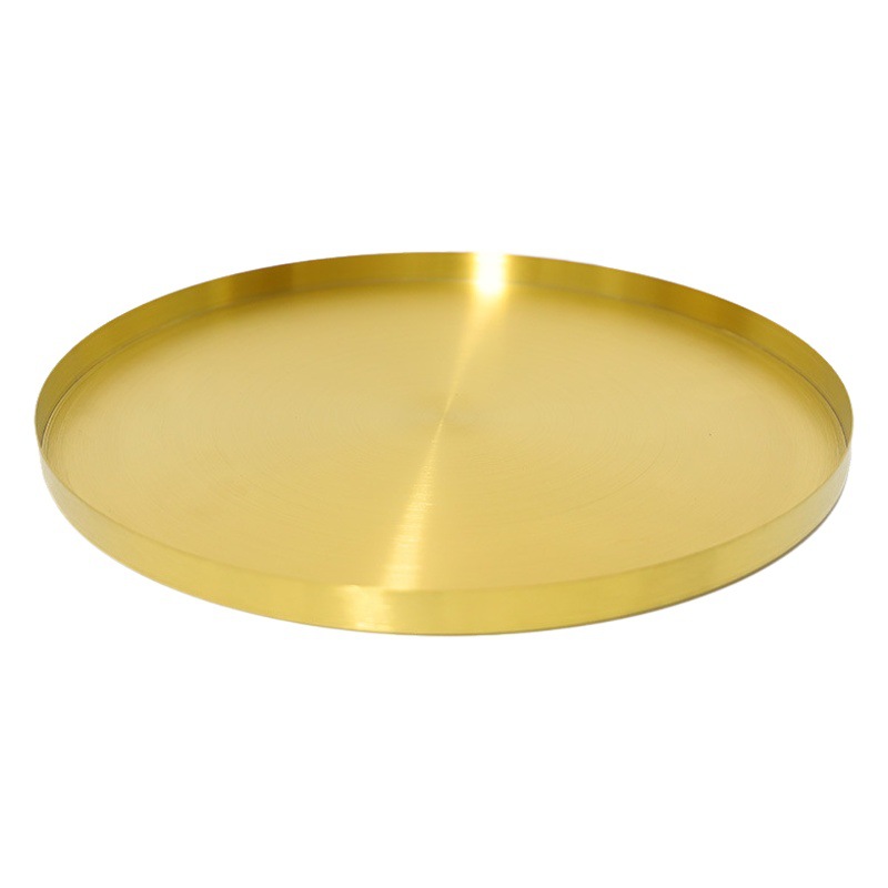 Disco dorado de acero inoxidable nórdico metal cosmético bandeja redonda bandeja de almacenamiento de joyería del hogar bandeja de té taza de agua