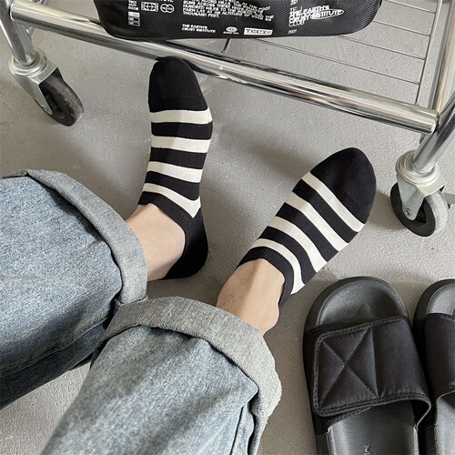 Striped socks, men's socks, spring and summer pure cotton, non-slip, non-falling, sweat-absorbent, anti-odor sports summer thin boat socks