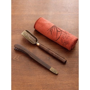 Tea Cup Tea Clip Solid Wood Tea Spoon Three-Piece Set Non-Slip Tea Kung Fu Tea Set Accessories Tea Clip Black Sandalwood Tweezers