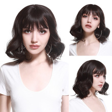 欧美假发女短卷发齐刘海玫瑰网波浪卷化纤假发全头套hairwig批发