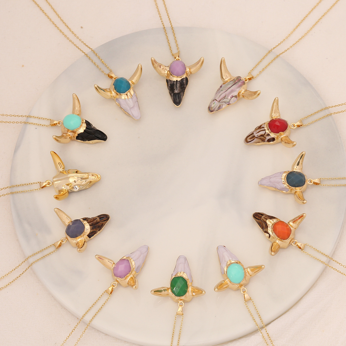 Fashion Cattle Stainless Steel Plating Inlay Resin Pendant Necklace 1 Piece