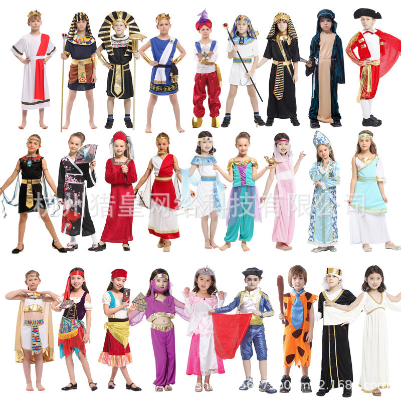 Halloween Children's Costume Boys and Girls Children Egyptian King Queen Pharaoh Roman Aladdin Costume Performance Costume