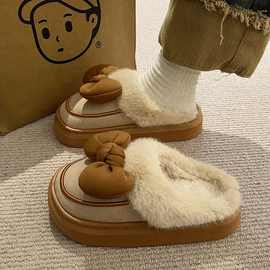 秋冬季外穿2024新款内家可爱室居厚底毛毛绒月子拖鞋女士棉女