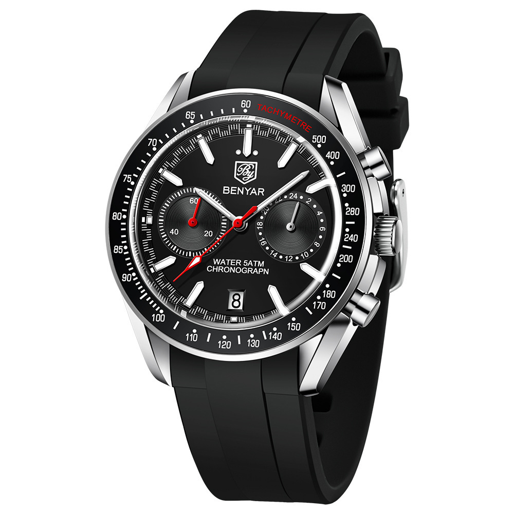 Binya benyar 5194 reloj de calendario de cuarzo luminoso impermeable cronógrafo multifunción para hombre image 7