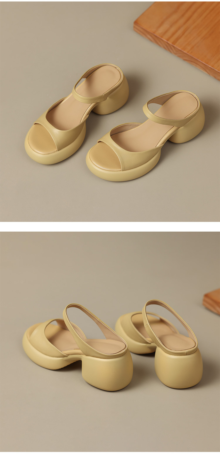 Sandal cao gót hở mũi nữ phong cách Pháp đế dày chống trượt — màu đen, màu trắng ngà, màu vàng chi tiết 17