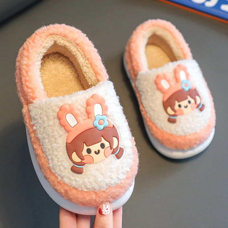 Niños bolsa de tacón de algodón zapatillas niños Otoño e Invierno interior casa antideslizante lindo bebé peludos zapatillas niños niñas