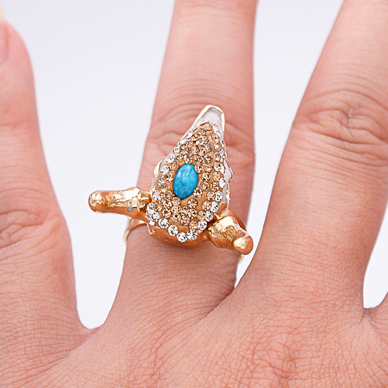 Exaggerated Bull Head Alloy Inlay Turquoise Rhinestones Unisex Open Ring display picture 2