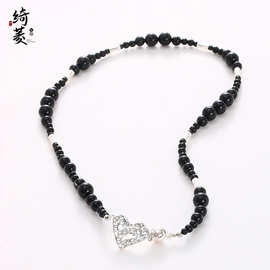 时尚百搭黑玛瑙爱心磁吸扣项链锁骨链ins高级感轻奢小众设计感颈